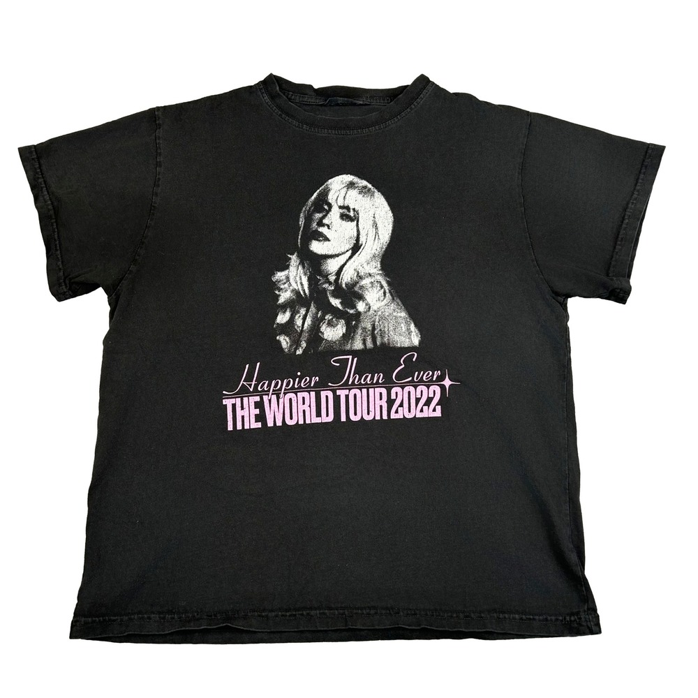 GUC Billie Eilish Happier Than Ever The World Tour 2022 Black Graphic T-Shirt L